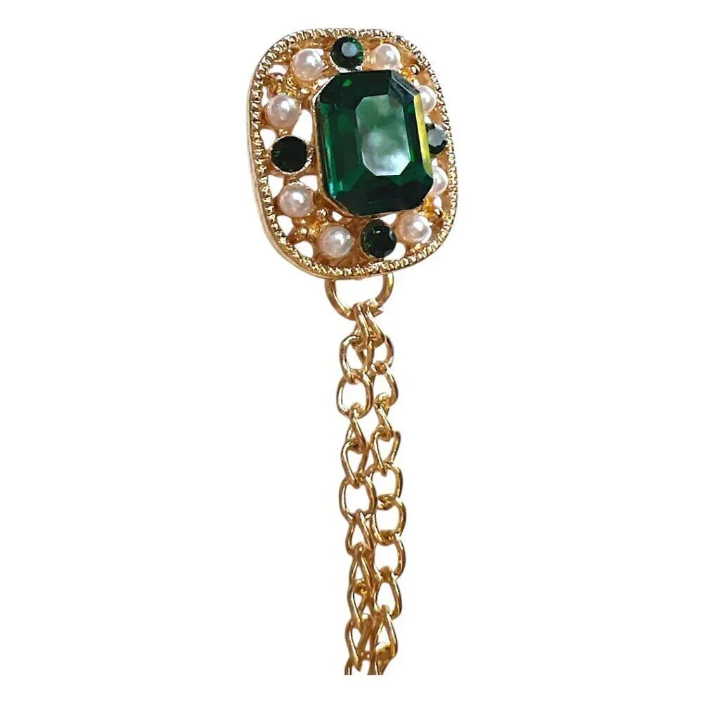 New Gold Bee Brooch CZ Green Hanging Chain Connector Handbag Accessory Stud Pins